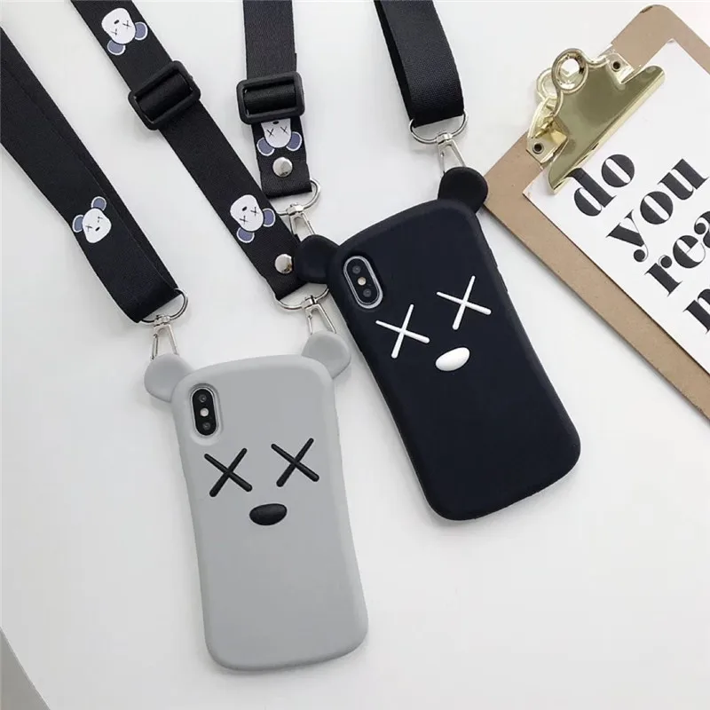 

3D Cartoon Cute Pure color bear Soft Silicone phone Cover Case For Huawei P Smart Plus Nova 3/3i 4 With lanyard back case