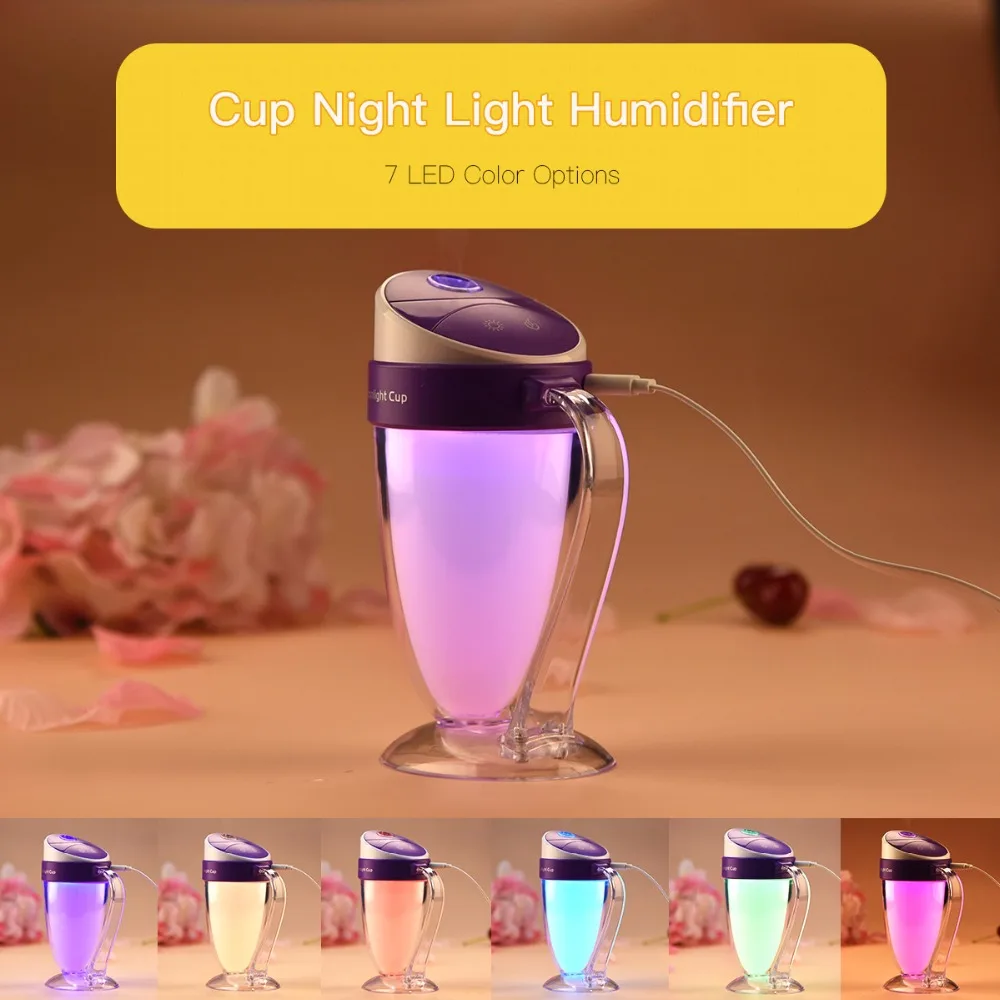 

USB Mist Humidifier Home Office Travel 110ml Mini Humidifier and No Noise Air Purifier with 7 Color LED Lights