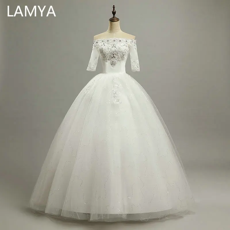 

Half Sleeve Wedding Dress 2019 Vintage Boat Neck Cheap Plus Size Bride Gown Robe De Mariage vestido de noivas renda sereia