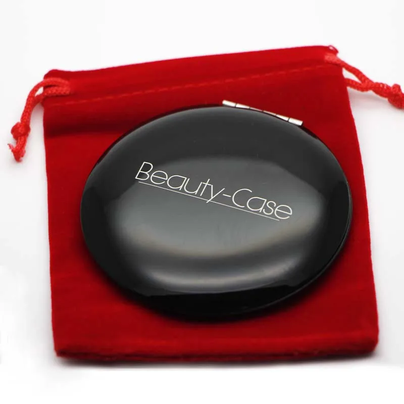 

Personalized Engraved Compact Mirror Pocket Mirror Matte Black Color +Red,Blue,Pink or Black Velvet Bag