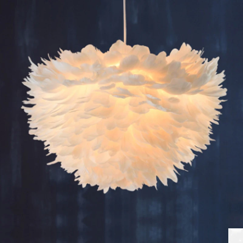 

Modern Nordic white feather lamp girl bedroom decoration pendant lamp E27 hanging line lighting lamp