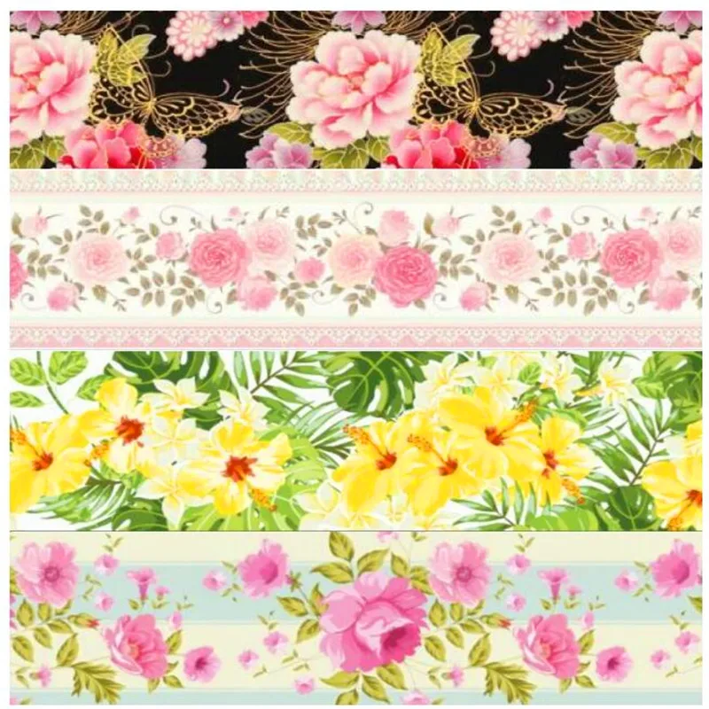 16 25 38 50 75mm width floral Ribbon Flower Printed polyester Grosgrain Ribbon or Satin Ribbon
