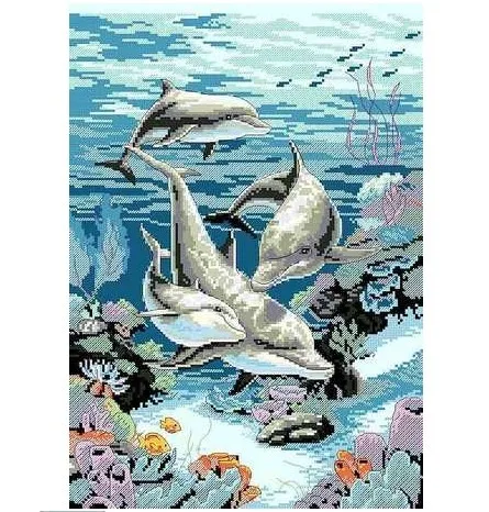 

Embroidery Package Cross Stitch Kits Unopen Luxurious 1 Piece Dolphin Animal Family New Free shipping Luxurious