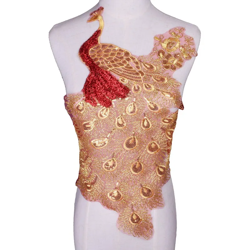 

1pcs Craft lace Collar sequin peacock Floral Lace Applique Trim Decorated Lace Neckline Collar Sewing Dress accessory NL164