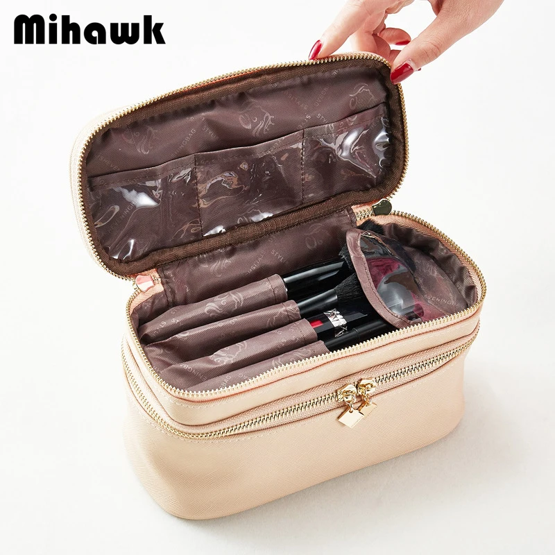 

Mihawk Double Layer Toiletry Wash Cosmetic Bag Women's Beautician Vanity Makeup Case Wash Necessaire Tote Organizer Accessories