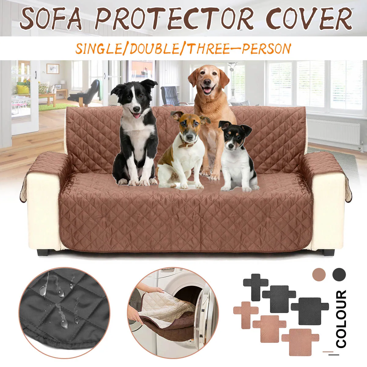 Waterproof Quilted Sofa Covers for Dogs Pets Kids Anti Slip Couch
