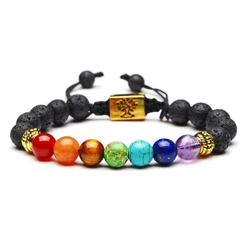 Black Bracelet with Seven Chakra Tree