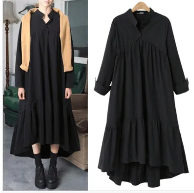 

Clobee Women Dress 2019 Elegant Luxury Ethnic Women Autumn Cotton Linen Dress Full Sleeve Asymmetrical Loose Oversized Dress R46