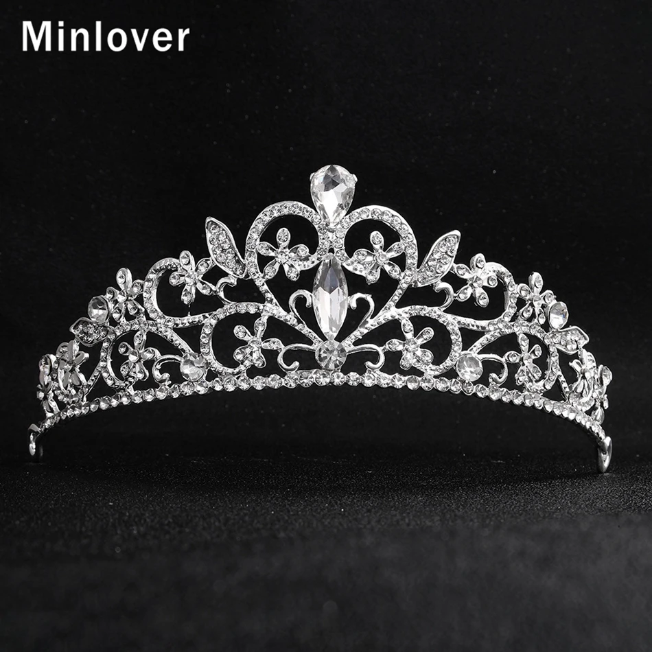 Minlover Сердце Полный Rhinestone Люкс Диадемы серебро Цвет свадебные аксессуары для волос ювелирные изделия повязки короны для торжеств HG192