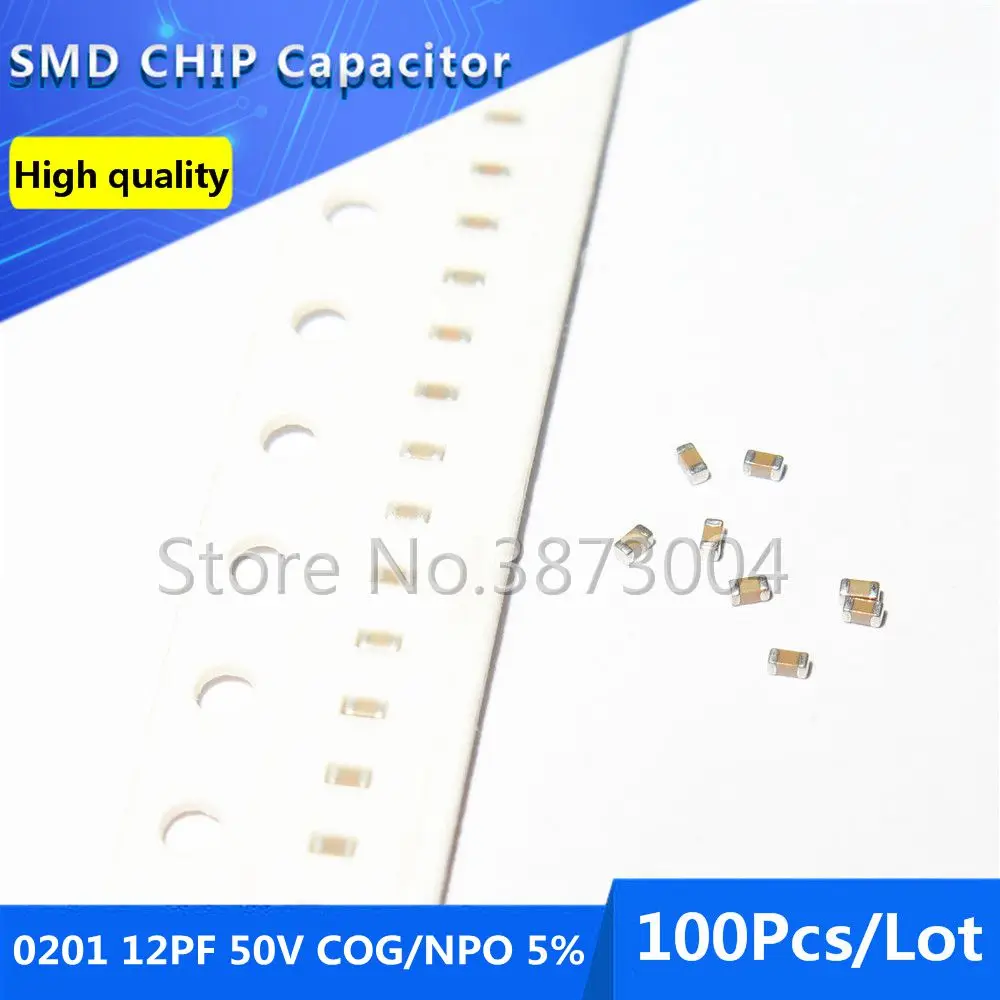 

100pcs 0201 12PF 50V COG/NPO 5% Thick Film Chip Multilayer Ceramic Capacitor