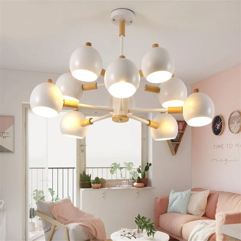 

6/8/10 Heads Nordic Loft Minimalist Log Wood Chandeliers Creative Warm Macaroons Dinner Study Bar Light Fixtures With LED Bulbs