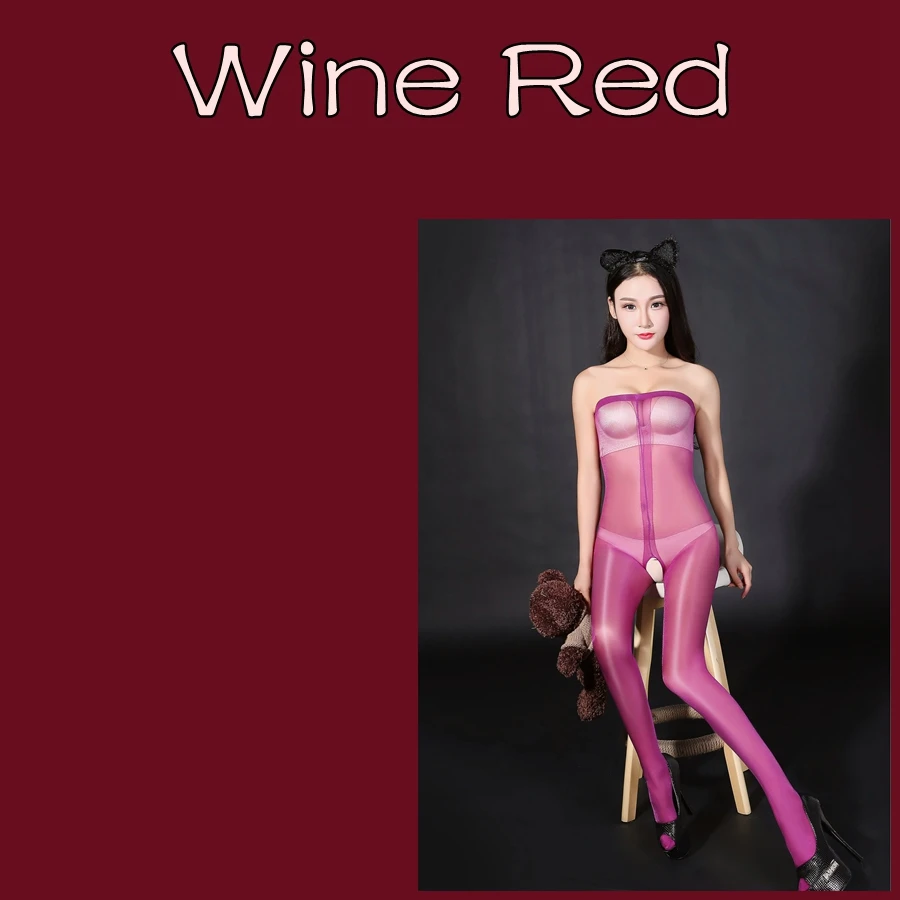 Горячее предложение, сексуальное эротическое нижнее белье, комбинация, тонкие открытые промежности, блестящие чулки, боди, женские прозрачные сексуальные костюмы - Цвет: Wine red