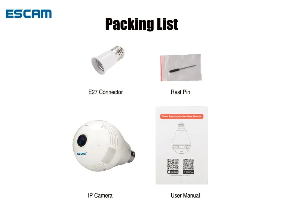 NEW ESCAM Watt QP135 Bulb Type Panoramic WIFI IP Camera H.264 1.3MP Two Way Audio Motion Detection Support 128G TF Card (5)