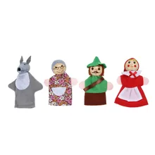 4pcs set Little Red Riding Hood Finger Puppets Fairy Tale Story Wooden Headed Puppets Baby Educational