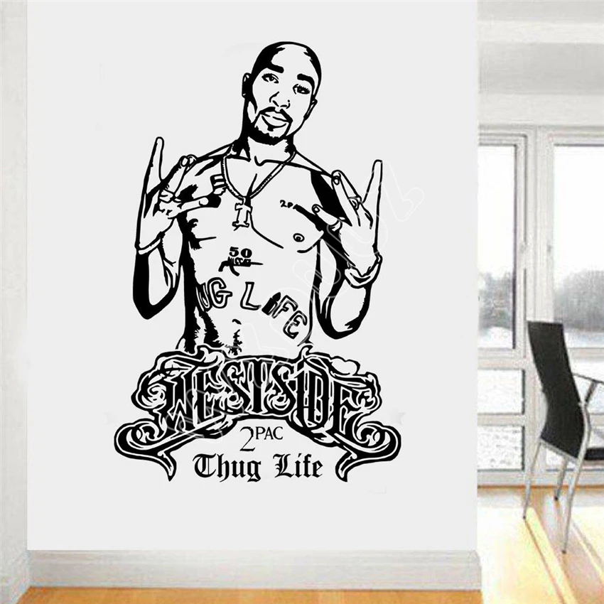 

WXDUUZ Tupac Westside Thug Life Rapper Hip Hop Legend DIY Wall Art Sticker/Decal Vinyl living room space Wall Sticker B523