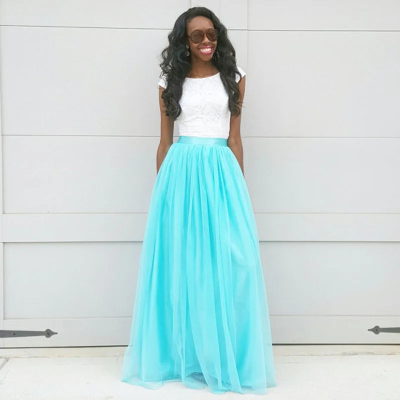 maxi tulle high waisted skirts