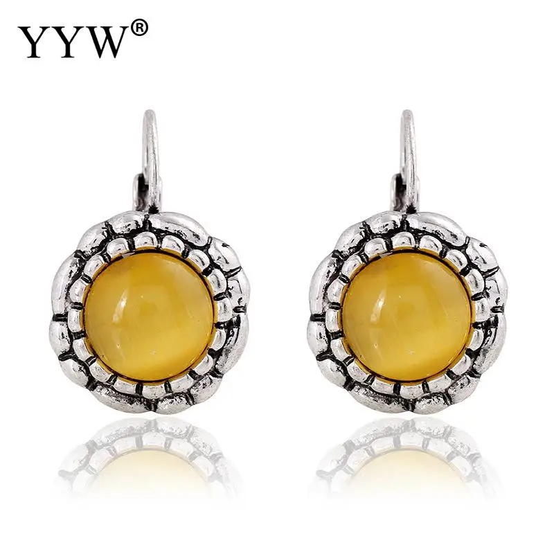 

European and American Retro Yellow Opal Earrings Fashion Temperament Earrings Women Exaggerated Metal Jewelry