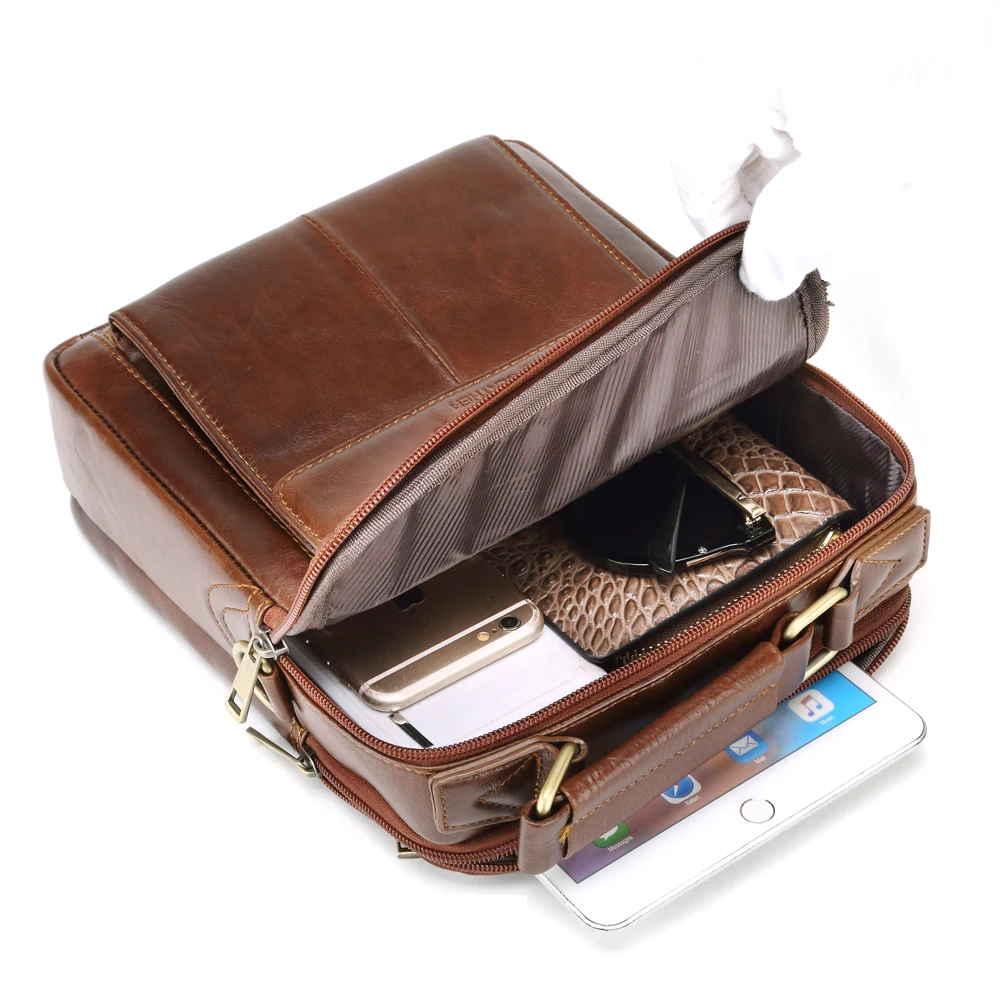 Meigardass Genuine Leather Men's Messenger Bags Casual Shoulder Bags Mens Travel Crossbody Bag Tote Purse Office iPad Handbags
