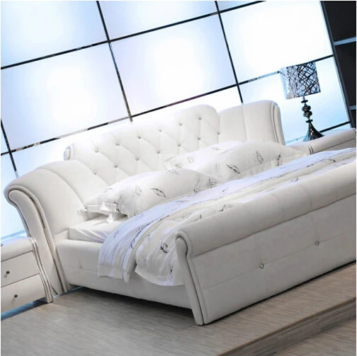 1,5 м 1,8 м белая европейская кожаная кровать для спальни# CE-095