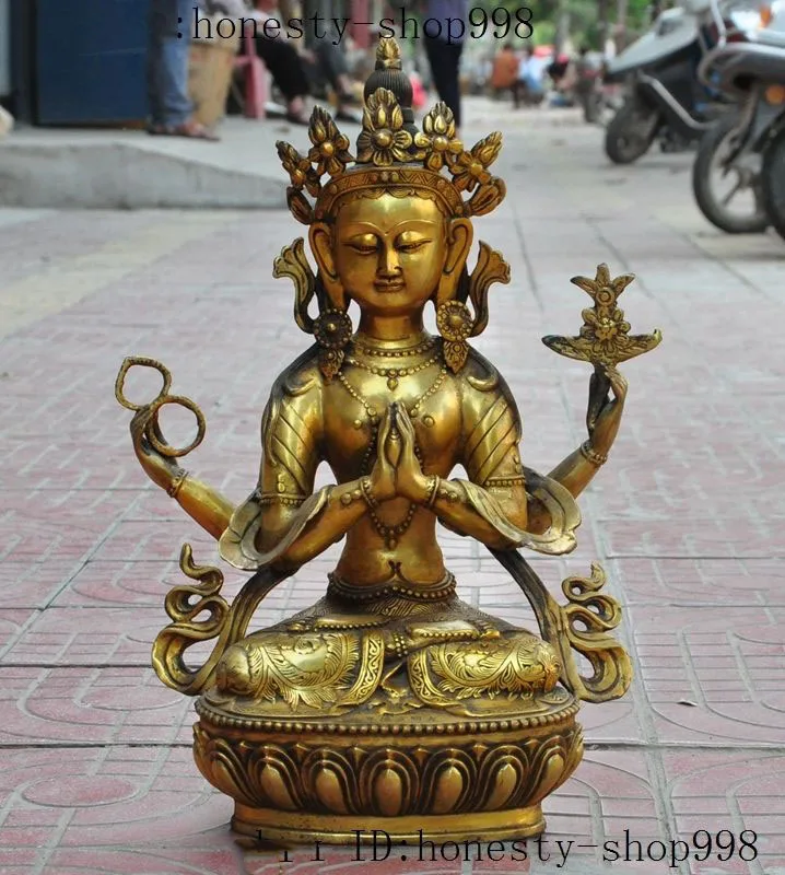 

christmas Old Tibet buddhism bronze gilt 4 Arms Chenrezig kwan-yin GuanYin buddha statue halloween
