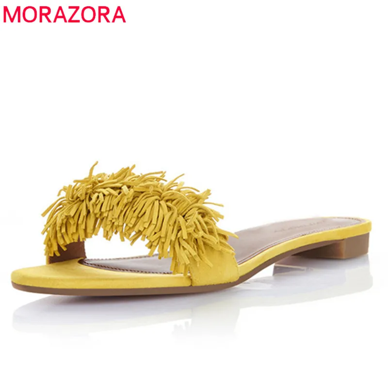 

MORAZORA 2019 new arrival big size 46 women slipper flock fringe summer shoes simple outside casual shoes woman Beach shoes