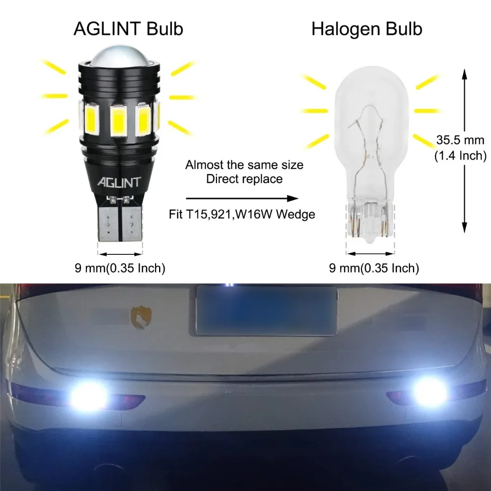 AGLINT 2 шт. W16W 912 T15 светодиодный светильник CANBUS без ошибок T16 светодиодный 5730 3030 SMD для автомобиля задний фонарь белый 12-24 В