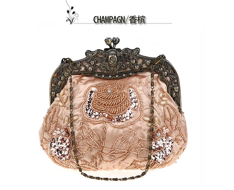 Фиолетовый китайский Для женщин бисером и блестками Банкетный сумочка клатч Свадебная вечерняя сумочка; BS010 Кошелек Макияж сумка 2583-A - Цвет: Champagne