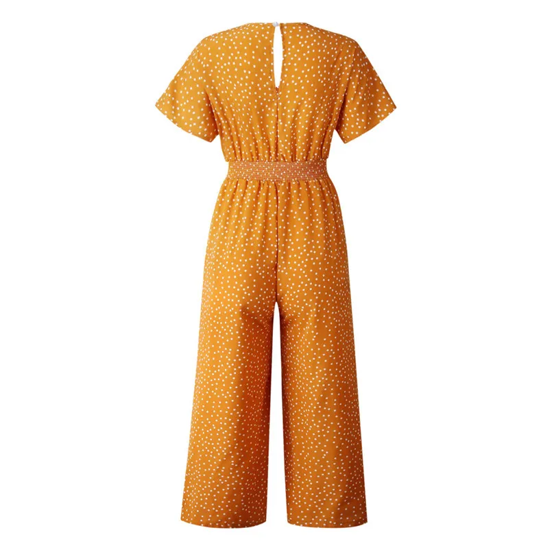 New Fashion Women Summer Sexy V Neck Short Sleeve Dot Printing Romper Jumpsuits Playsuit Office Elegant Lady Boho Jumpsuit #4R08 (16)