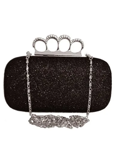 Free shipping Chicastic Black Glitter Metallic Duster Knuckle Clutch Evening Bag Purse with Rhinestones/handbag | Багаж и сумки