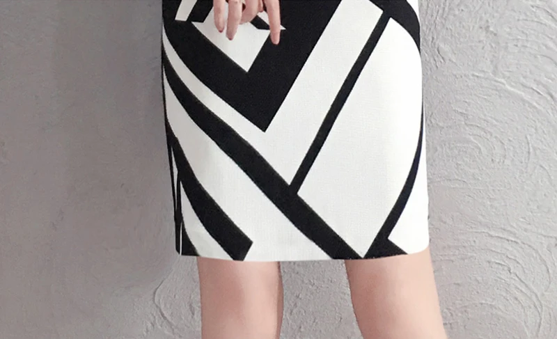Sale Noble Fashion Summer Dresses Geometric Pattern V Neck Pencil Wrap Dresses Casual Office Body-con Long Sleeve Short Dresses Z462 7