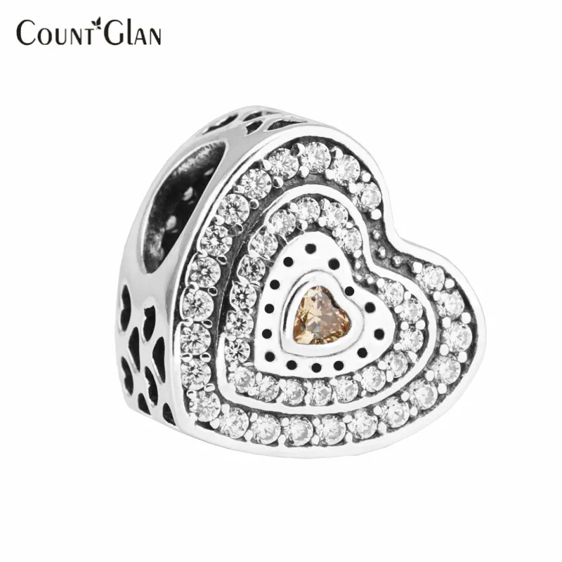 

Sterling Silver Spring 2017 925 Sterling Silver Charms Heart Beads to Make Gold & Clear CZ Jewelry Hearts of Love Bead Bracelets