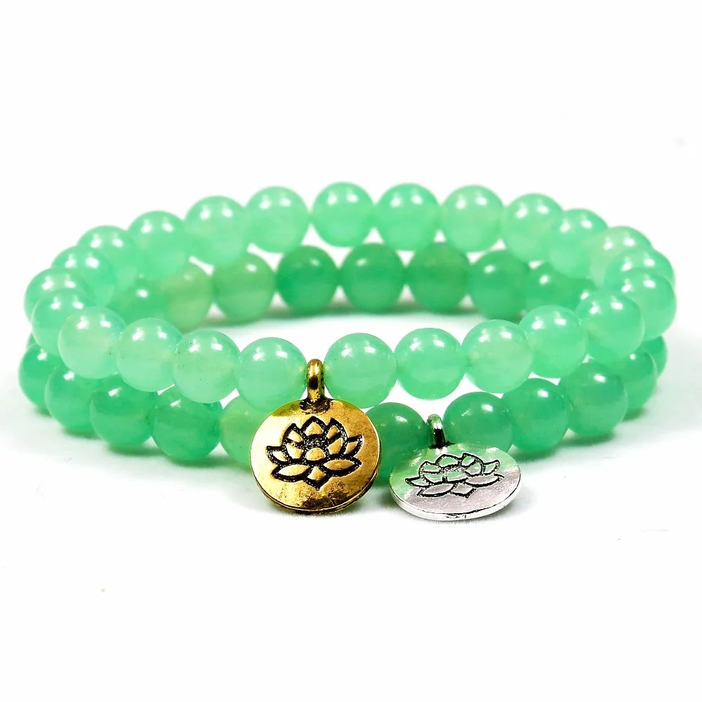 

Nature Wrist Beads Bracelet leadership Lotus Green Stone Yoga Elastic Rope Bracelet Women Men Jewelry Good Luck Gifts