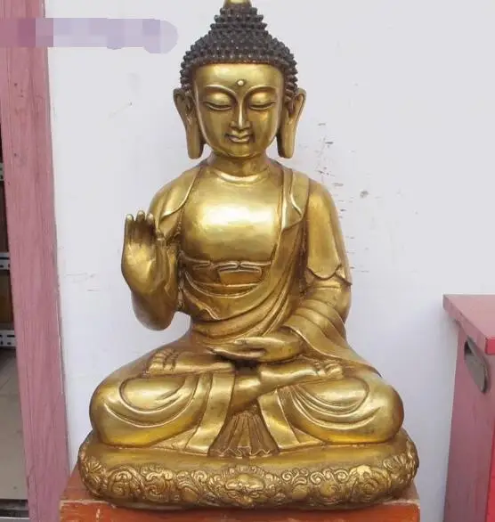 

S06003 19"Amitabha Buddhism Tibetan Bronze Luckly Garuda base Sakyamuni Buddha Statue