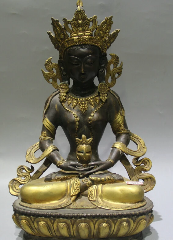 

S2254 15" Tibet Buddhism Bronze Gild Seat Amitayus longevity God Goddess Statue D0318