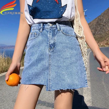 

Denim Skirt Asymmetrical Summer Skirt High Waist Denim Skirts Elegant Midi Jeans Skirts Women Streetwear 4 Colors Saia Jeans