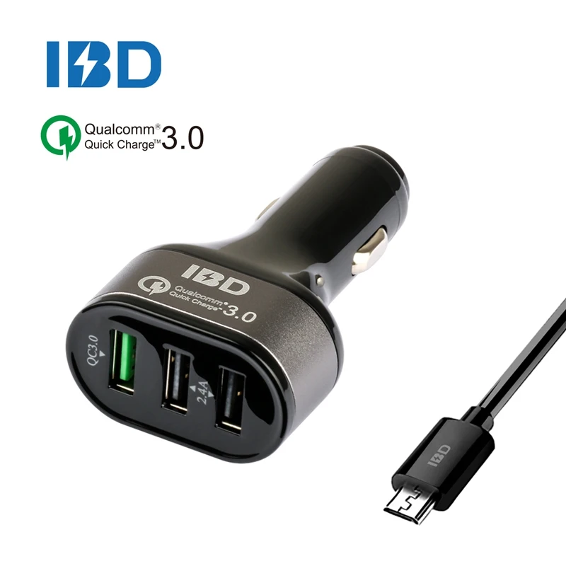 IBD Car 1 usb Quick Charge 3.0 Port and 2 smart usb ports and Micro-USB Cable for LG G5, Samsung,Nexus 6P, iPhone