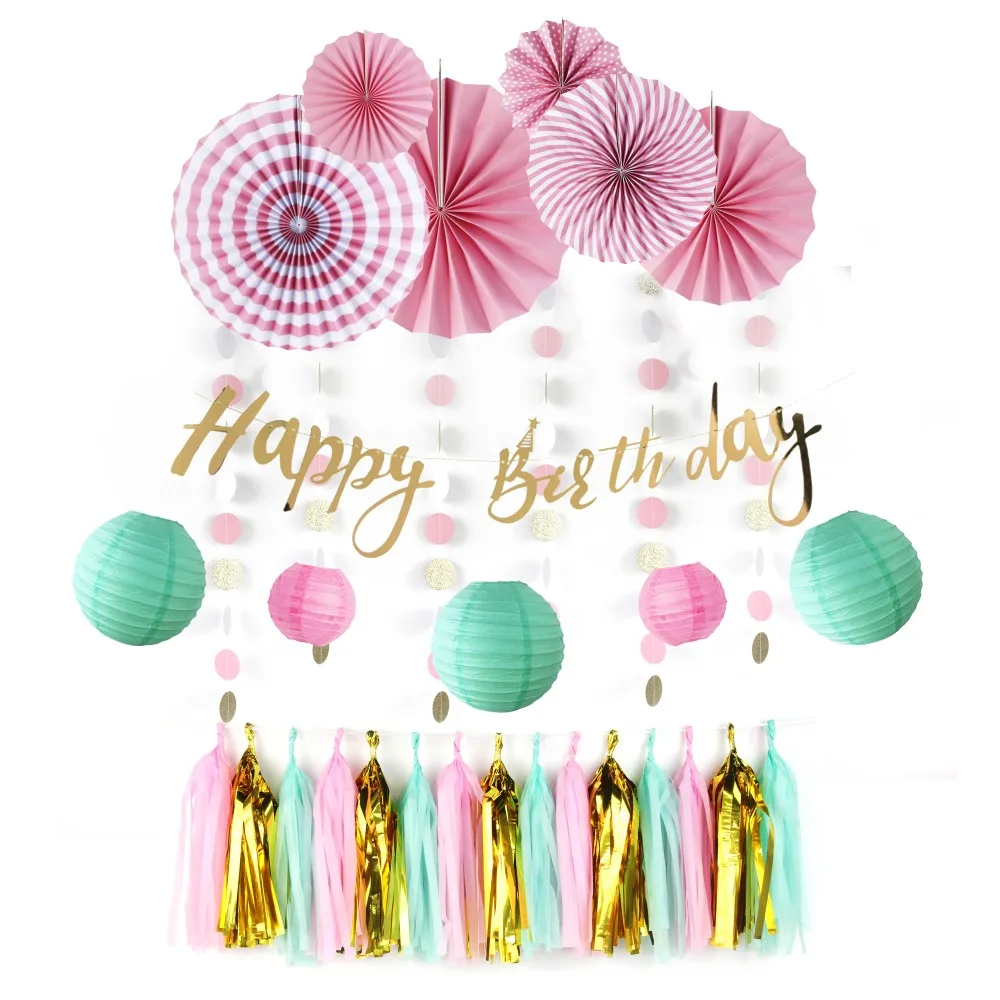 

Party Decoration Set Sweet Style Mint Green&Pink Baby Shower Birthday Party Paper Decorations