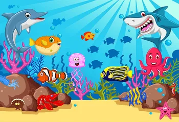 

Undersea Vinyl Backdrops For Photography Corals Rock Stone Fishes Sharks Birthday Party Mermaid Fairytale Studio Photo Backgroud