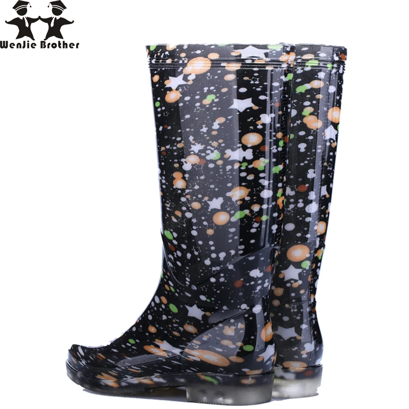 

wenjie brother New rain boots high tube non-slip wear-resistant rubber shoes women's high-top shoes fashion rain boots