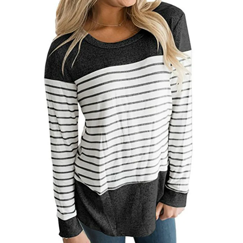 Winter Autumn T Shirts Striped Women Top Female O Neck Long Sleeve