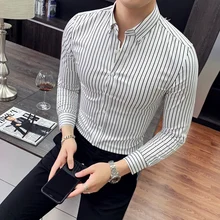 Мужская деловая Повседневная полосатая рубашка с длинными рукавами/мужская приталенная официальная рубашка camisa мужская одежда Весна