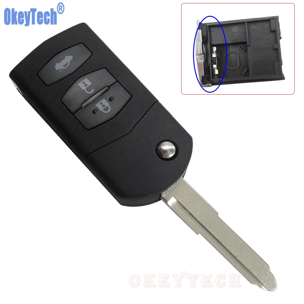 OkeyTech 3 Buttons Remote Control Flip Key Case for MAZDA 2 3 5 6 RX8 MX5 Uncut Blade Blank Replacement Keyless Entry Fob Shell