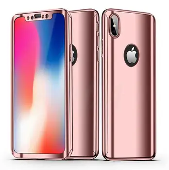 

50pcs/lot 360 Degree Plating Mirror Phone Case For iPhone X 7 8 6 Plus XR XS Max Full Cover Protective Case With Glass Film