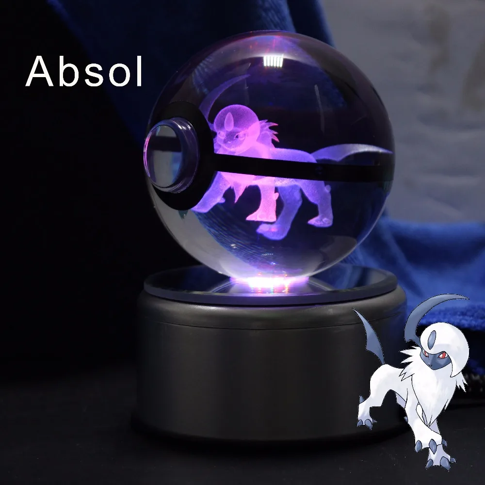 Crystal Pokeball Absol 8CM Crystal Transparent Glass Crtoon Animal Design Inside font b Action b font