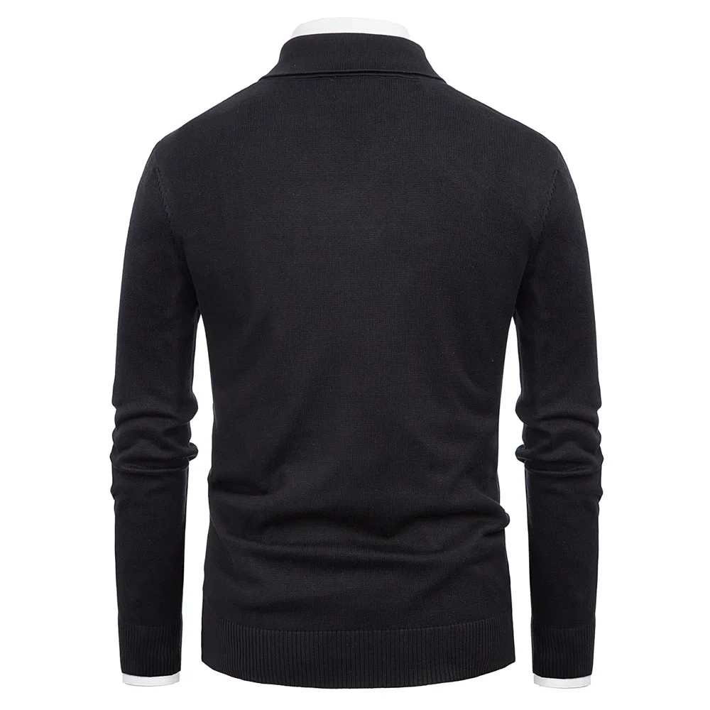 Черный мужской свитер теплый Весна Осень простой цвет стильный длинный рукав шаль лацкан пуловер, вязаный свитер офисная работа трикотаж