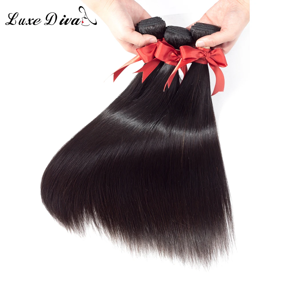 LUXE DIVA Brazilian Straight Hair Bundles Hair Weave Bundles Human Hair Bundles Natural Color Non Remy Hair Weave 1/3/4 Pieces