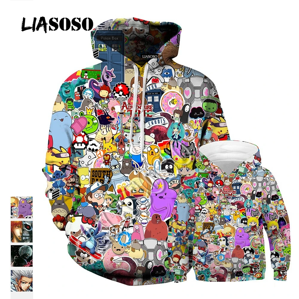

LIASOSO Children Anime Cartoon Hoodies Adventure Time/Totoro/Pokemon Kawaii 2019 Boy/Girl 3D Hooded Sweatshirts Kids Clothes K25