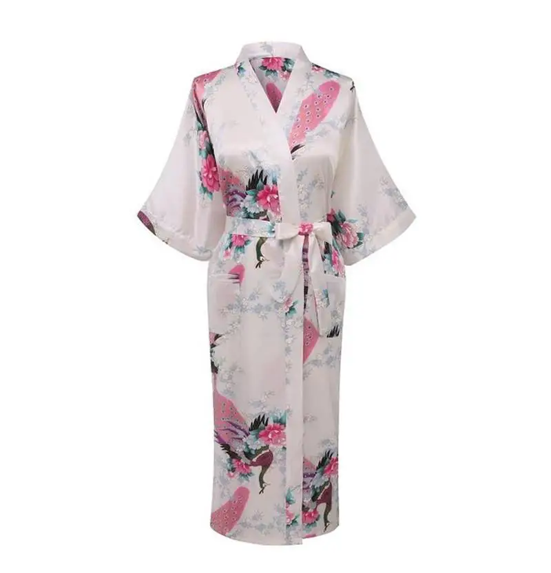 Синий новое шёлковое кимоно, Для женщин Длинные сексуальный халат невесты ночь выросли халаты для летнего отдыха; одежда для сна плюс Размеры RB003 - Цвет: Middle White