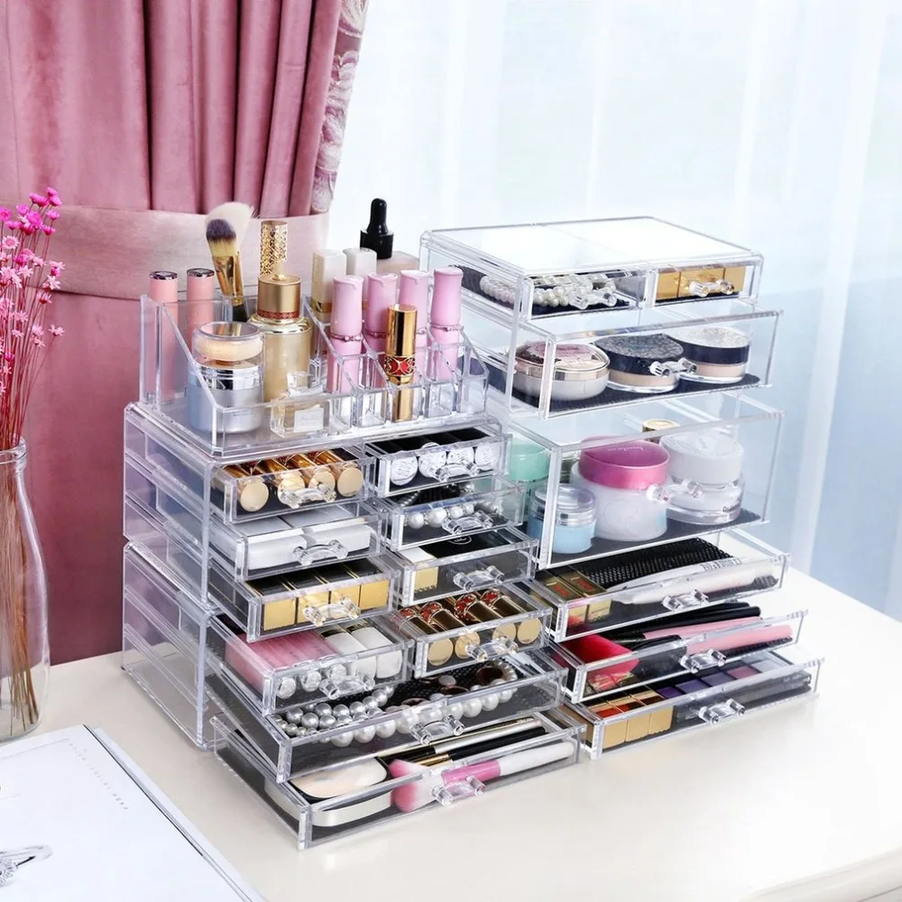 

Transparent Acrylic Makeup Organizer Storage Box Lipstick Storage Holder Make Up tool Holder Drawers Jewerly Storage box