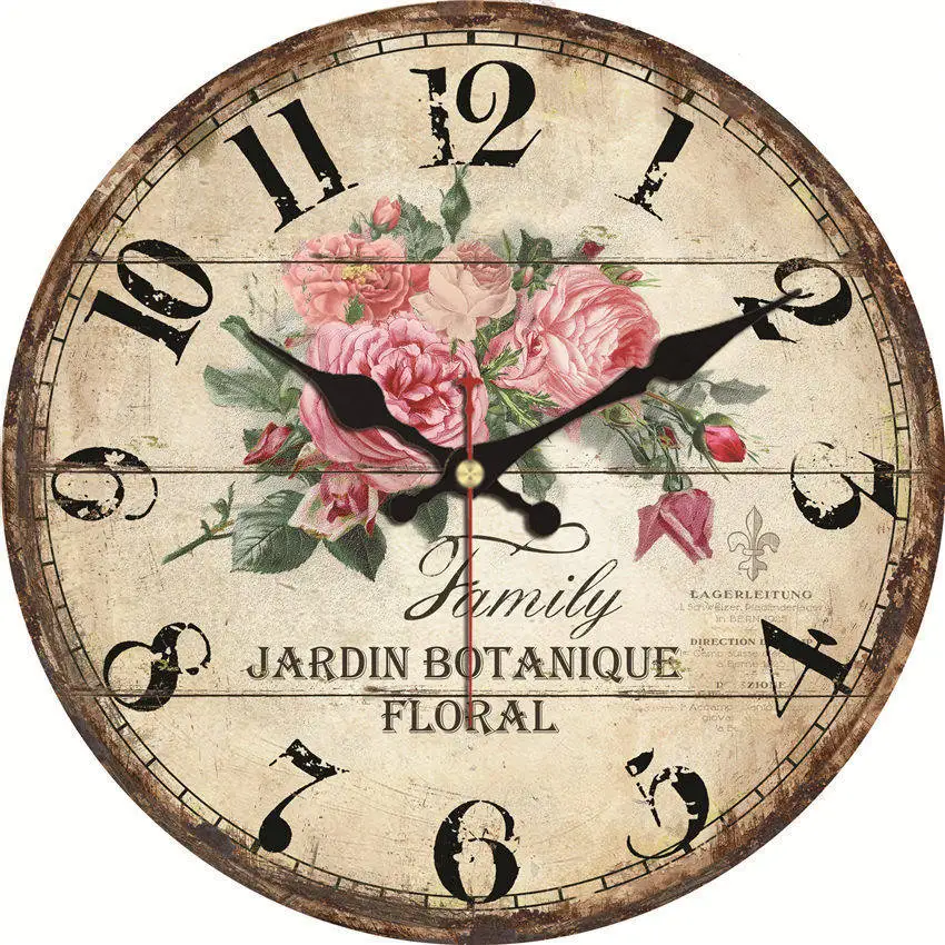 

WONZOM Vintage Wall Clock Rose Design Relogio De Parede Large Silent For Living Room Flower Saat Home Decor Kitchen Watch Wall